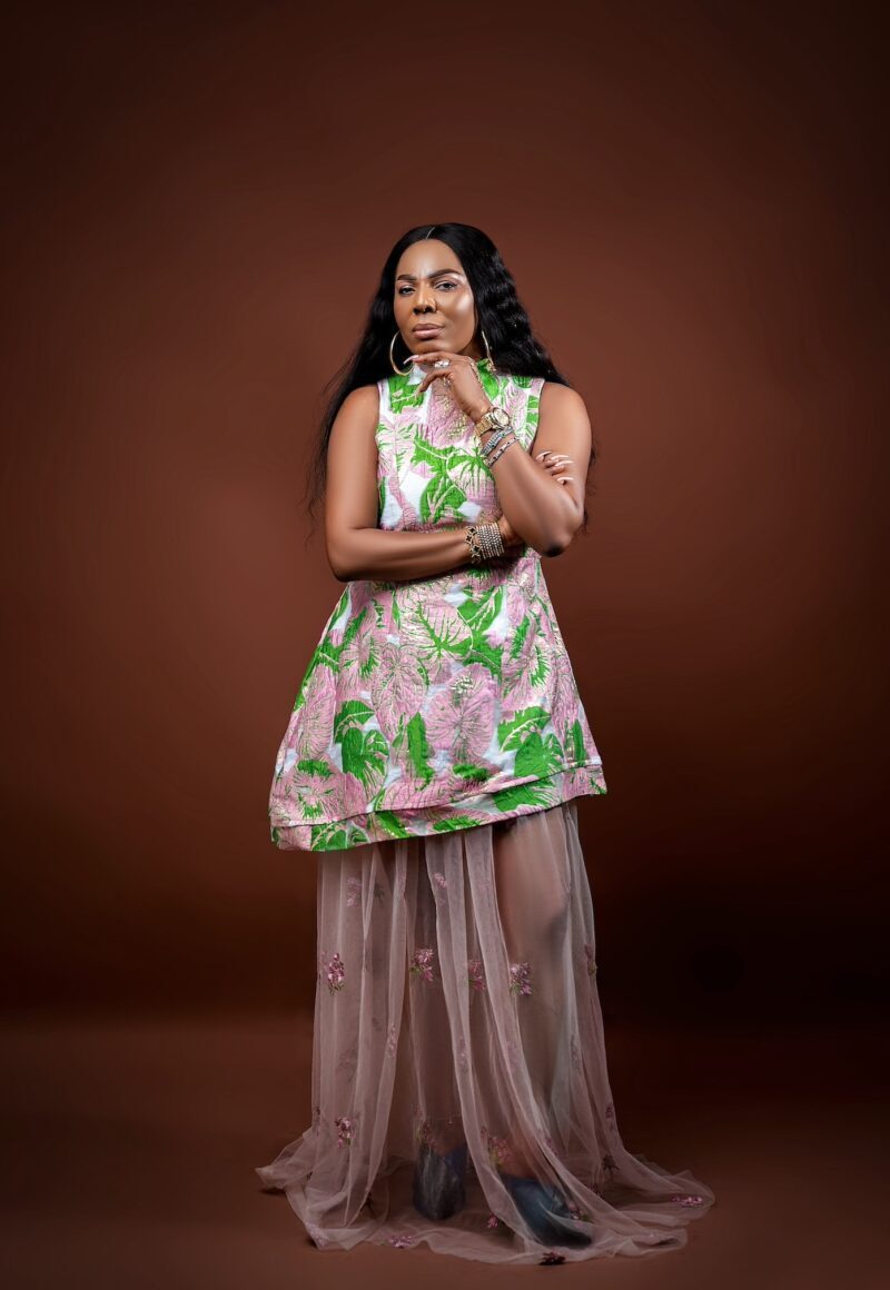ASA Pink/Green Flowered 3-Tier Maxi Gown