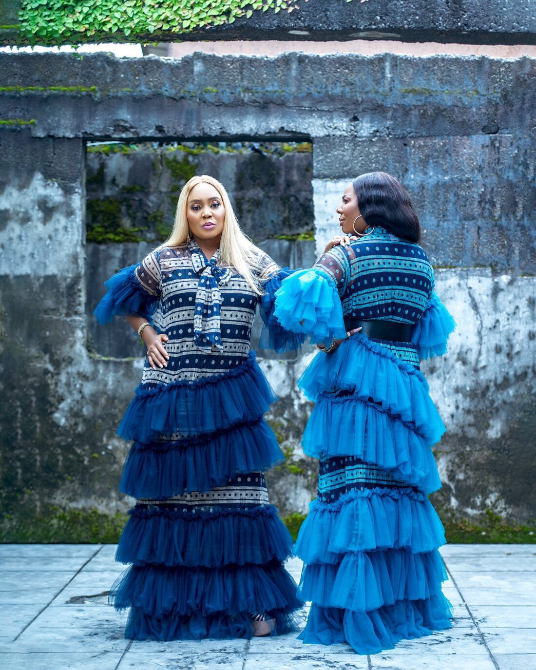 AMINA Gypsy 3-Tier Maxi Gown (Navy & Turquoise)