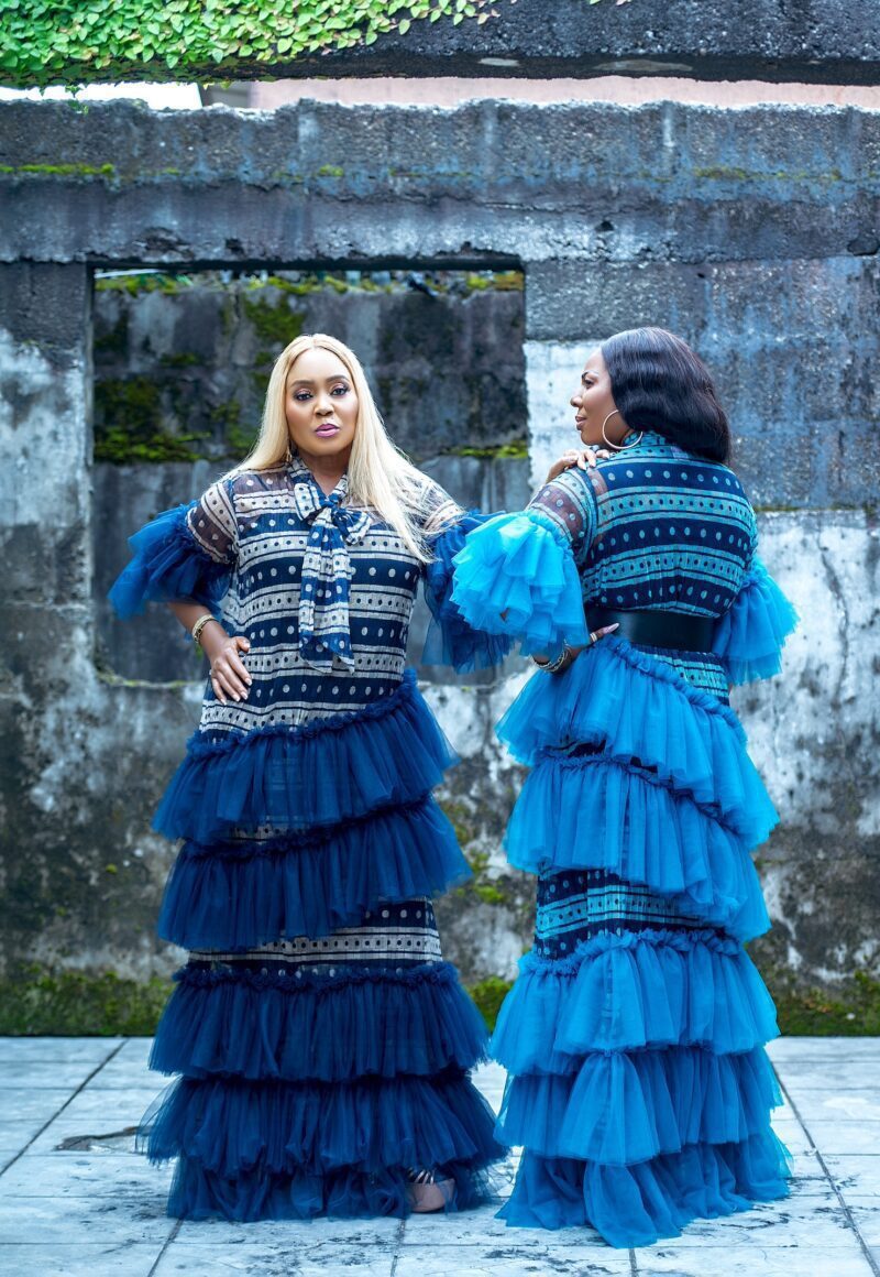 AMINA Gypsy 3-Tier Maxi Gown (Navy & Turquoise)